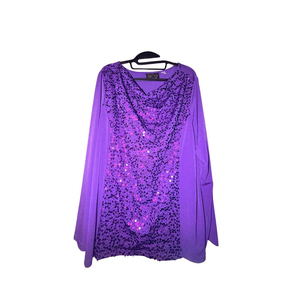 Bob Mackie Sequin Top Sparkle Embellished Statement Blouse